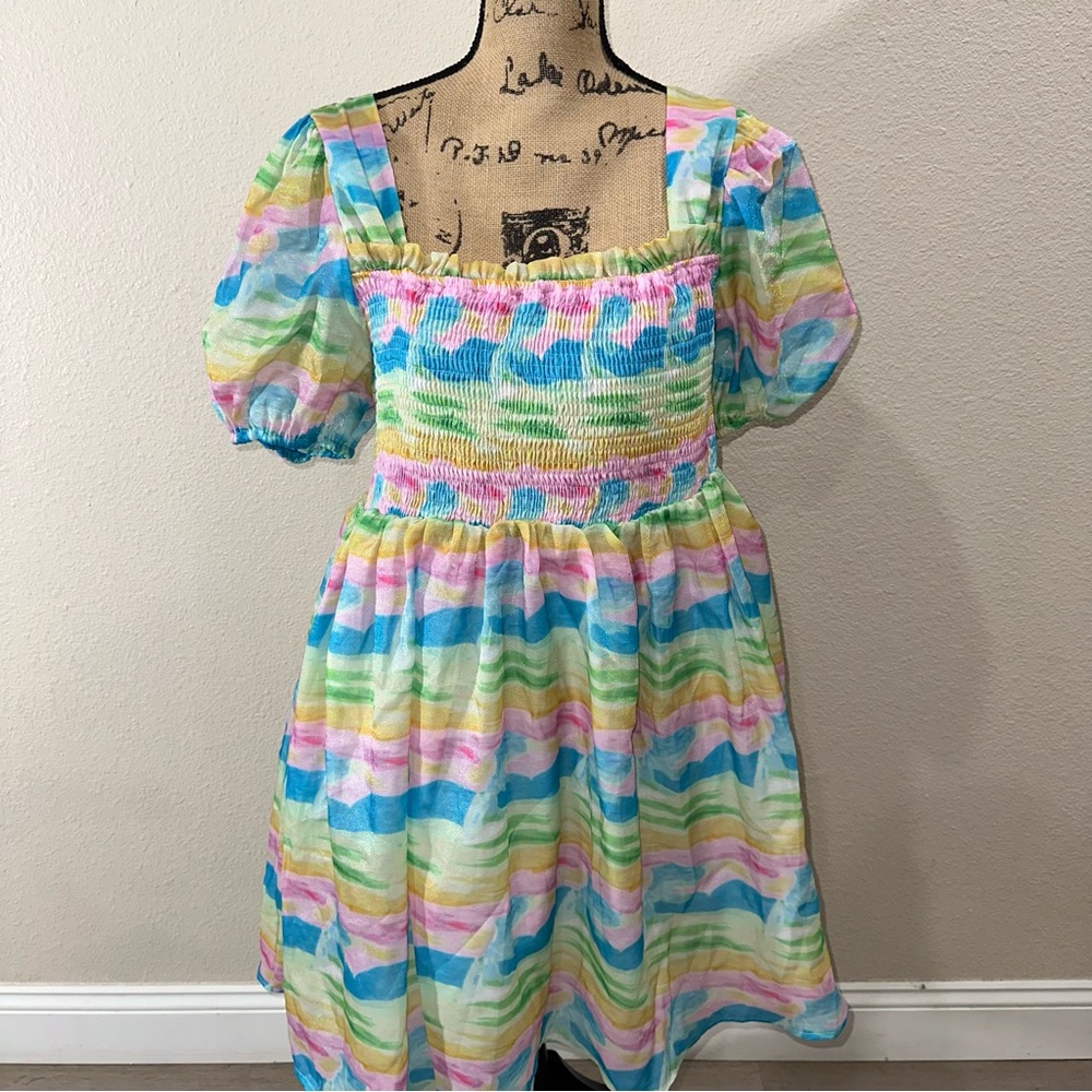 Multi colored puffer dress